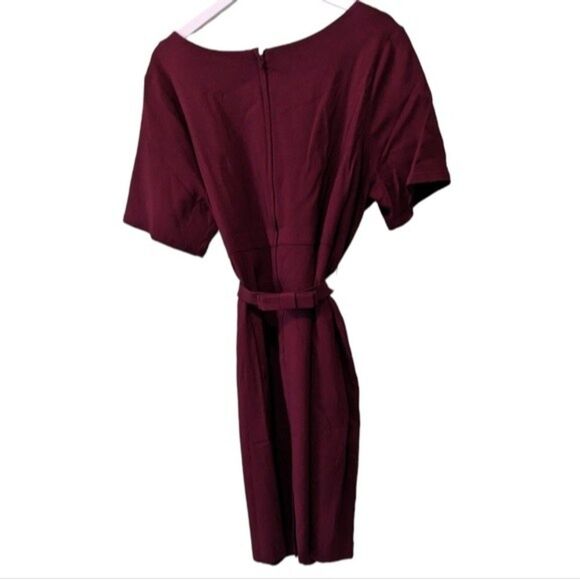 ModCloth "Ritzy Wishes" Retro Red Wine  Sheath Dress Belted Back Zip Stretch 3x - Picture 4 of 7